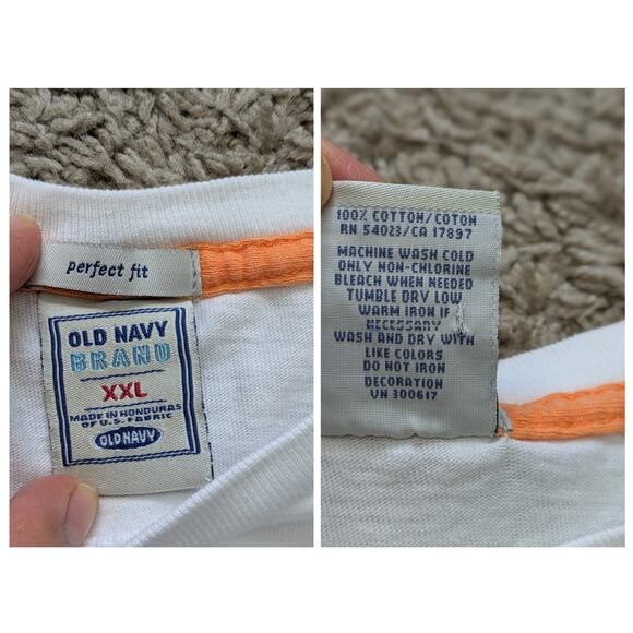 Y2K Old Navy Baby Tee Womens XXL White Orange Hibiscus Surf AceTheWave Skate - Picture 3 of 5